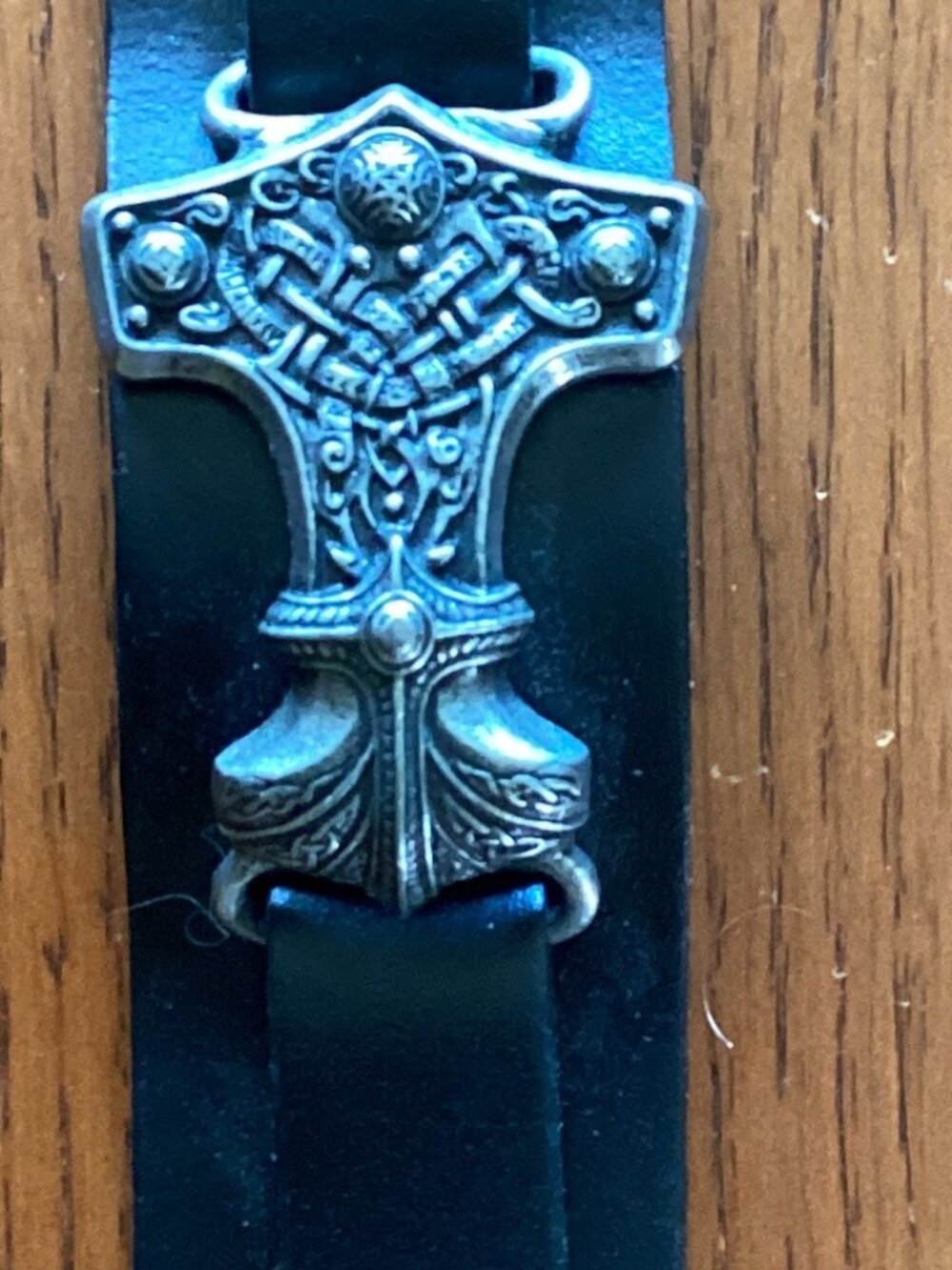 Black leather mjolnir nordic style bracelet - Made in Italy